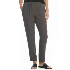 Eileen Fisher Grey 100% Silk Georgette Crepe Tapered Ankle Pants Size PL Pull On